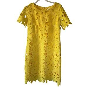 Calvin Klein Yellow Lace Knee Length Dress - L Workwear Summer Business Vibrant